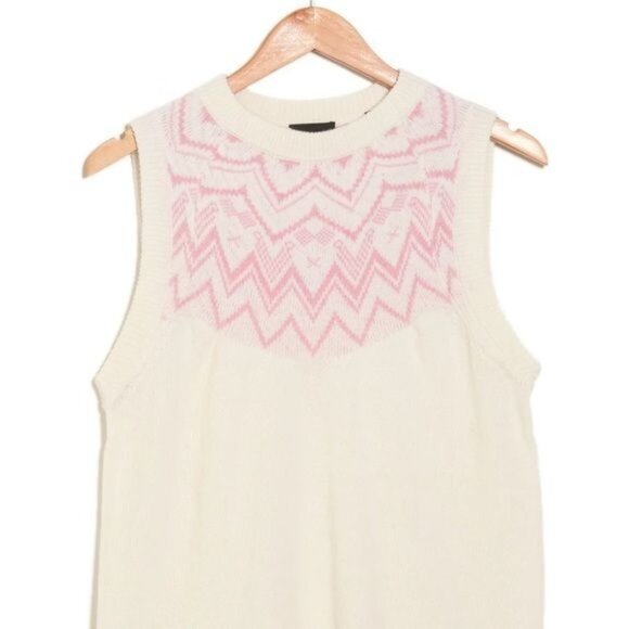 Anthony Thomas Melillo ATM Fair Isle Wool Sweater Vest cream pink size XS NEW - Picture 1 of 9